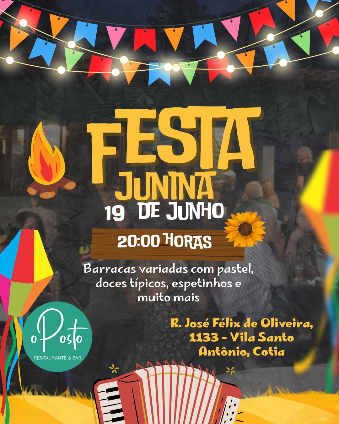 Amarelo Preto e Vermelho Ilustrado Festa Junina Post para Instagram